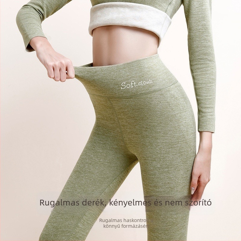 Női őszi-téli gyapjú-selyem termoszabott leggings, magas derék, fleece belső réteg, vastag és rugalmas