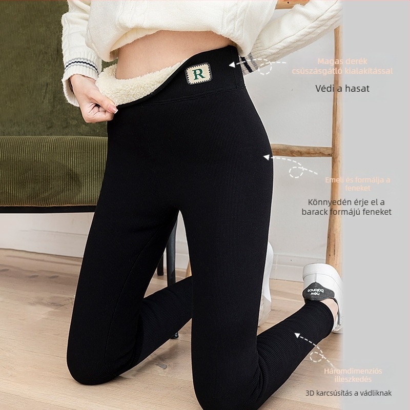 Női vastag, meleg leggings fleece-beléssel, magas derekú, hasformázó hatással