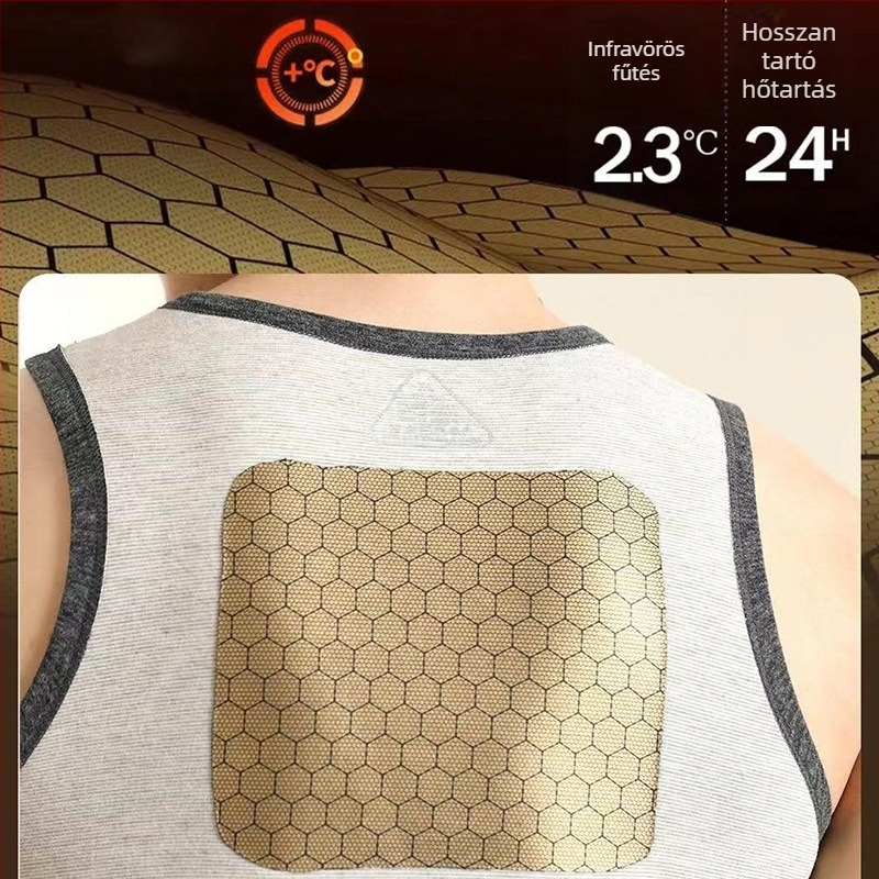 Uniszex ujjatlan termos mellény kerek nyakkal, fekete–arany patch panelek, fleece béléses poliészter