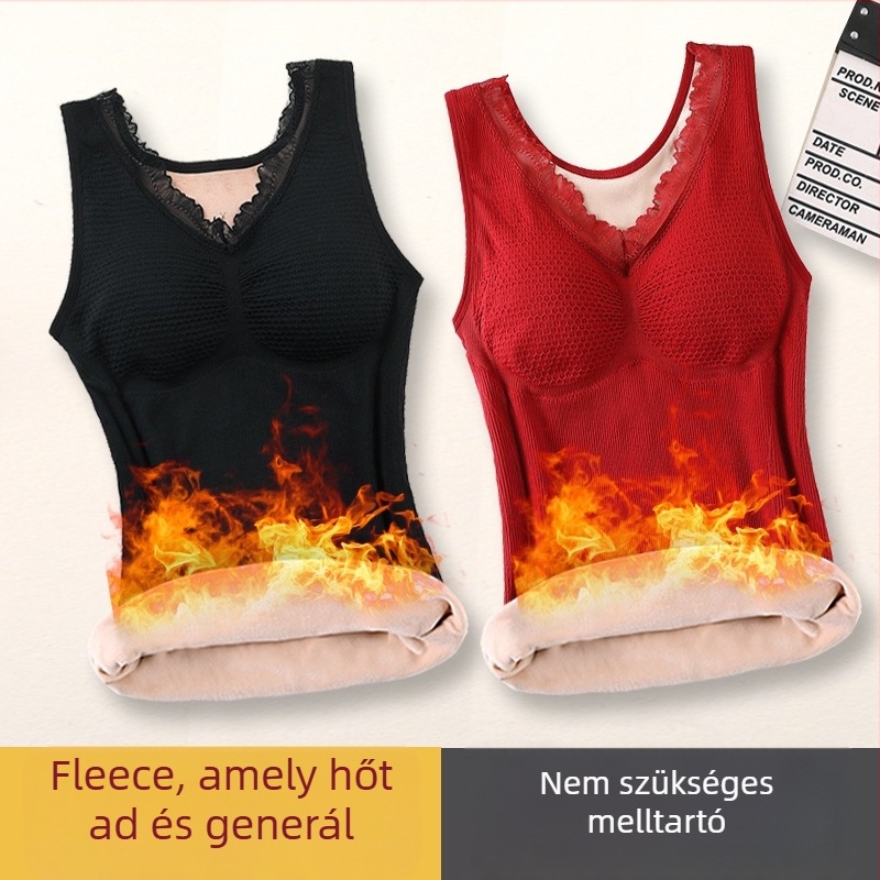 Női gyapjú termikus mellény fleece belsővel, dupla réteg, beépített melltámaszokkal, V-nyakú, pulóver