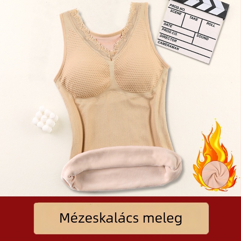 Női gyapjú termikus mellény fleece belsővel, dupla réteg, beépített melltámaszokkal, V-nyakú, pulóver