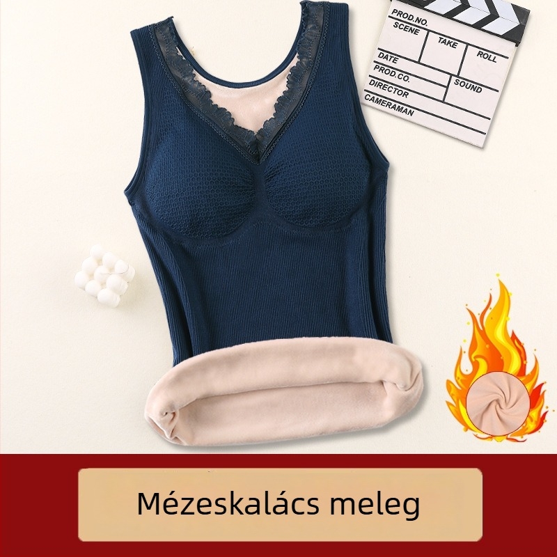 Női gyapjú termikus mellény fleece belsővel, dupla réteg, beépített melltámaszokkal, V-nyakú, pulóver