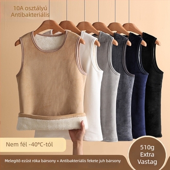 Lambswool fleece-béléssel melegítő mellény, extra vastag, dupla rétegű, kerek nyakú, uniszex