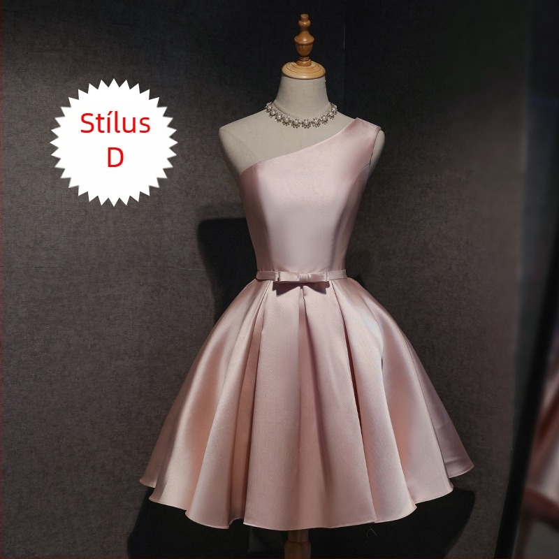 Koszorúslány ruha, rövid ujjú, Sling típusú gallér, olasz gallér, Polyester Braze Dimension anyag, esküvőre