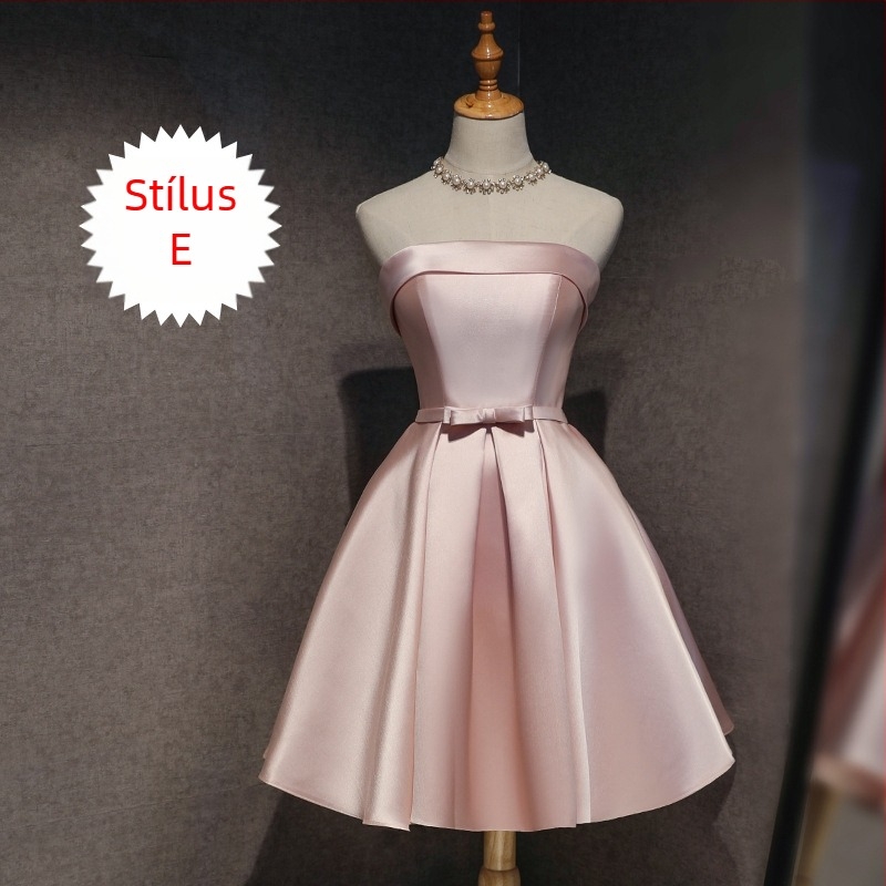 Koszorúslány ruha, rövid ujjú, Sling típusú gallér, olasz gallér, Polyester Braze Dimension anyag, esküvőre