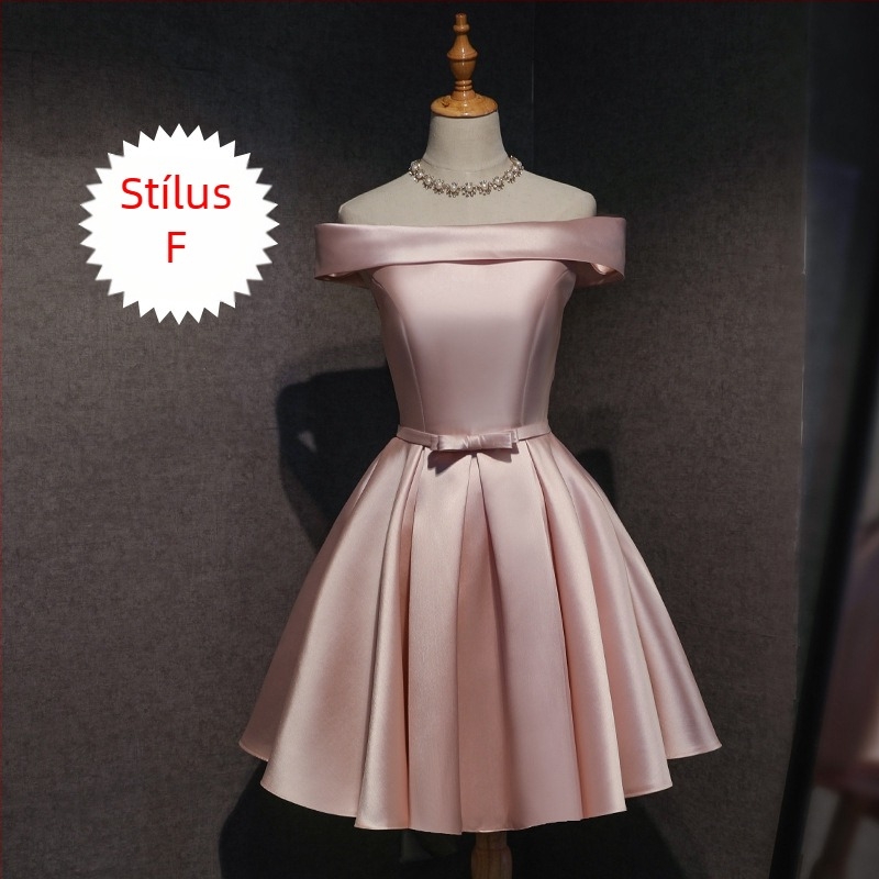 Koszorúslány ruha, rövid ujjú, Sling típusú gallér, olasz gallér, Polyester Braze Dimension anyag, esküvőre