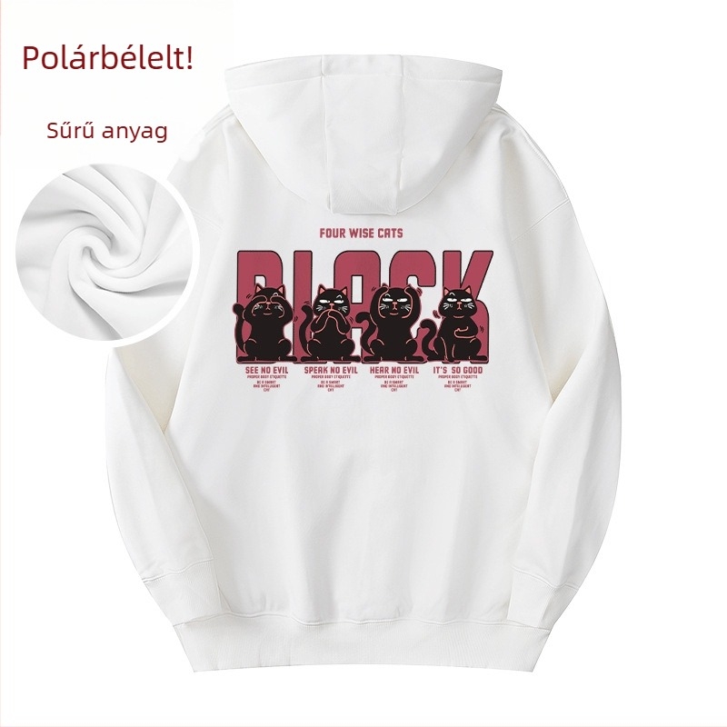 Férfi kapucnis fleece-béléssel ellátott vastag kabát, hosszú ujjú, poliészter, 3D zsebek, téli