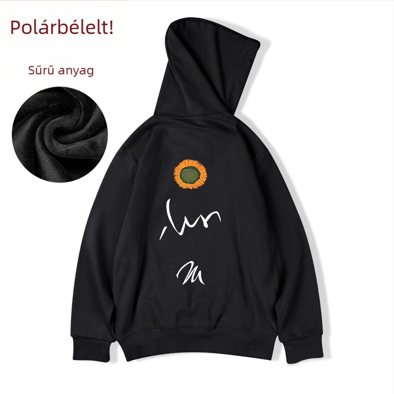 Férfi kapucnis fleece-béléssel ellátott vastag kabát, hosszú ujjú, poliészter, 3D zsebek, téli