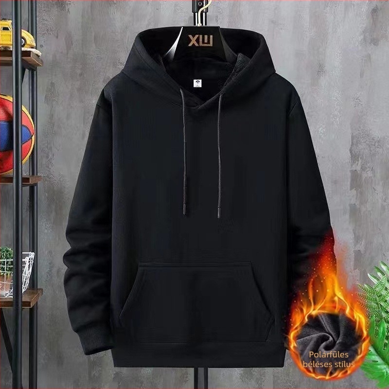 Kapucnis pulóver fleece-béléssel, laza szabás, hosszú ujjú, poliészter 96%