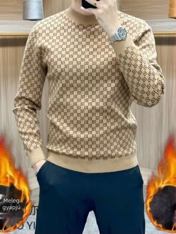 Őszi, magas minőségű férfi fleeces pulóver kerek nyakkal, laza stílus, meleg fleece, sokoldalú alapréteg felső, extra-nagy méret