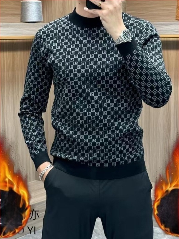 Őszi, magas minőségű férfi fleeces pulóver kerek nyakkal, laza stílus, meleg fleece, sokoldalú alapréteg felső, extra-nagy méret