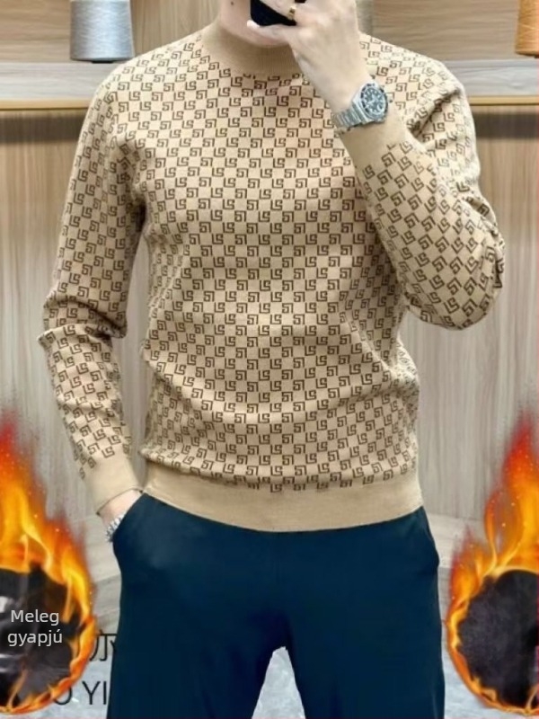 Őszi, magas minőségű férfi fleeces pulóver kerek nyakkal, laza stílus, meleg fleece, sokoldalú alapréteg felső, extra-nagy méret