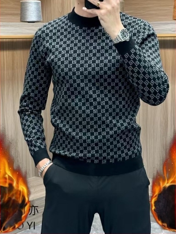 Őszi, magas minőségű férfi fleeces pulóver kerek nyakkal, laza stílus, meleg fleece, sokoldalú alapréteg felső, extra-nagy méret