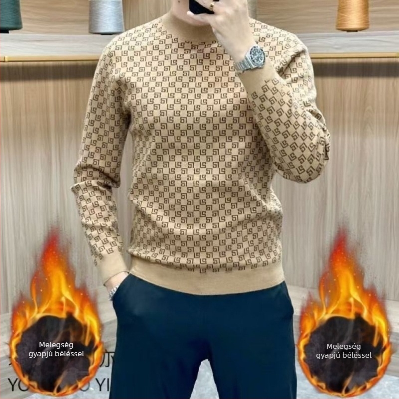 Őszi, magas minőségű férfi fleeces pulóver kerek nyakkal, laza stílus, meleg fleece, sokoldalú alapréteg felső, extra-nagy méret