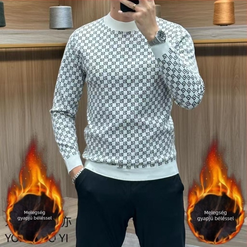 Őszi, magas minőségű férfi fleeces pulóver kerek nyakkal, laza stílus, meleg fleece, sokoldalú alapréteg felső, extra-nagy méret