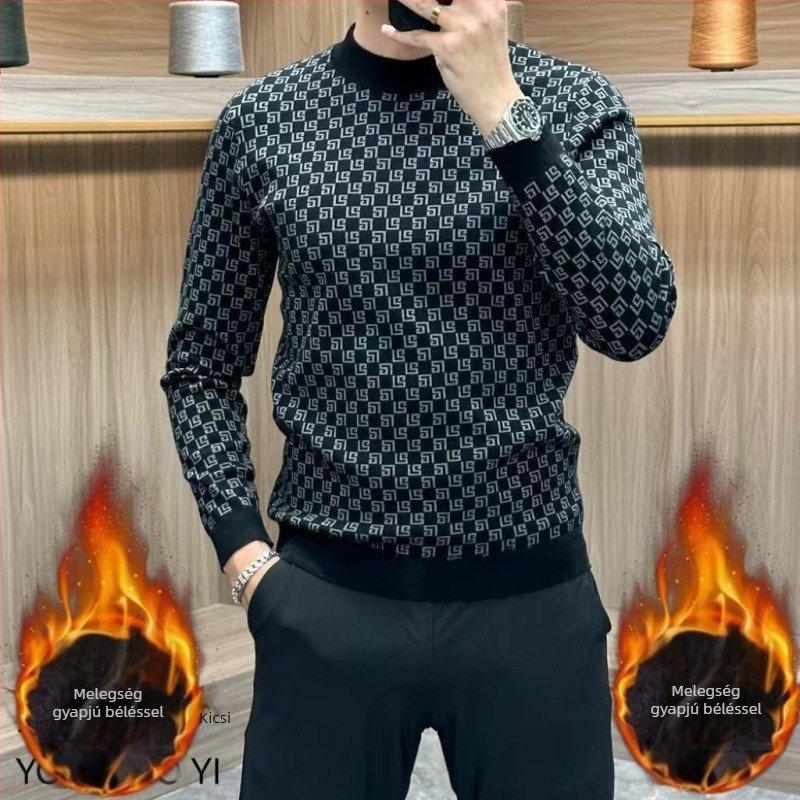 Őszi, magas minőségű férfi fleeces pulóver kerek nyakkal, laza stílus, meleg fleece, sokoldalú alapréteg felső, extra-nagy méret