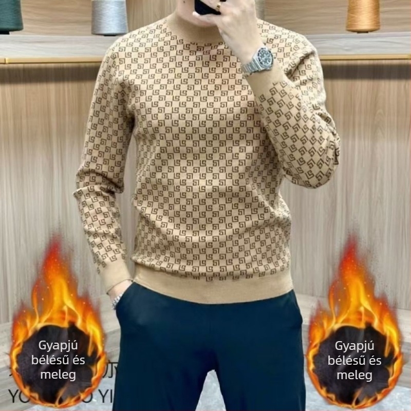Őszi, magas minőségű férfi fleeces pulóver kerek nyakkal, laza stílus, meleg fleece, sokoldalú alapréteg felső, extra-nagy méret