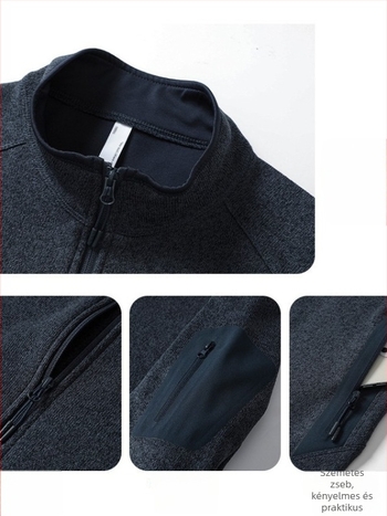 Uniszex fleece kabát álló gallérral, kardigan-stílus, hosszú ujjak, pamutkeverék anyag, 90% kasmír, poliészter bélés