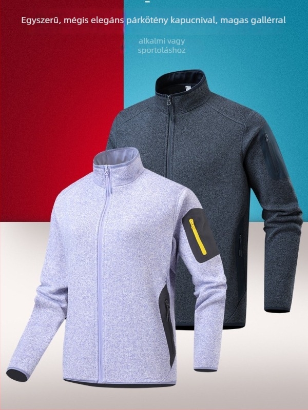 Uniszex fleece kabát álló gallérral, kardigan-stílus, hosszú ujjak, pamutkeverék anyag, 90% kasmír, poliészter bélés