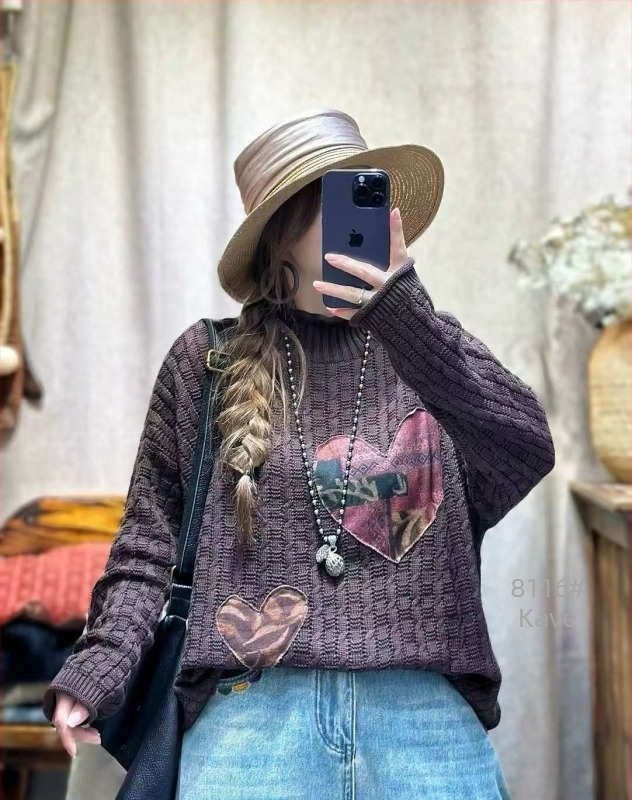 Női patchwork pamut pulóver, laza szabású, hosszú ujjú, pamut-nylon-regenerált cellulóz keverék