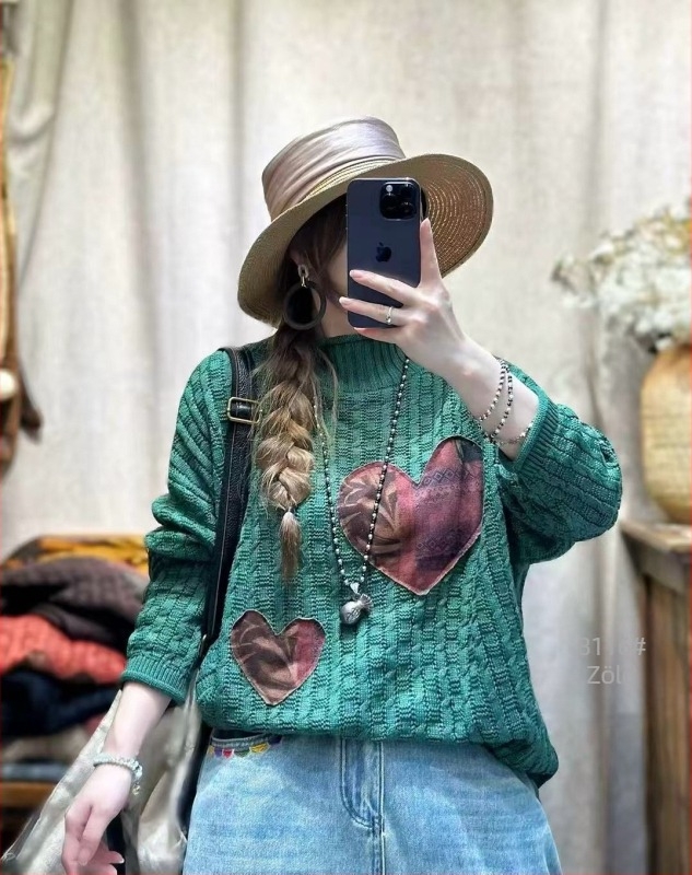 Női patchwork pamut pulóver, laza szabású, hosszú ujjú, pamut-nylon-regenerált cellulóz keverék