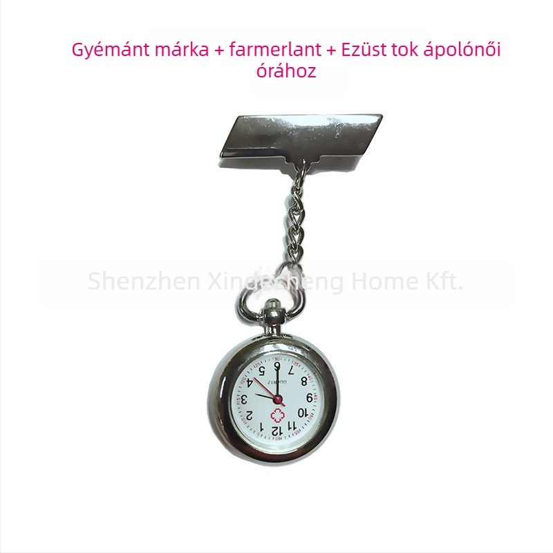 Női zsebóra denim lánccal – kvarc Huachen SL39 mozgás, 25 mm dial, 8 mm vastagság, ötvözet tokkal, kronográf és világidő