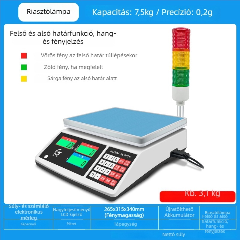 Precíziós elektronikus számoló mérleg Wanlong ACS-M18, elektronikus mérés, akkumulátoros működés, többfunkciós használat