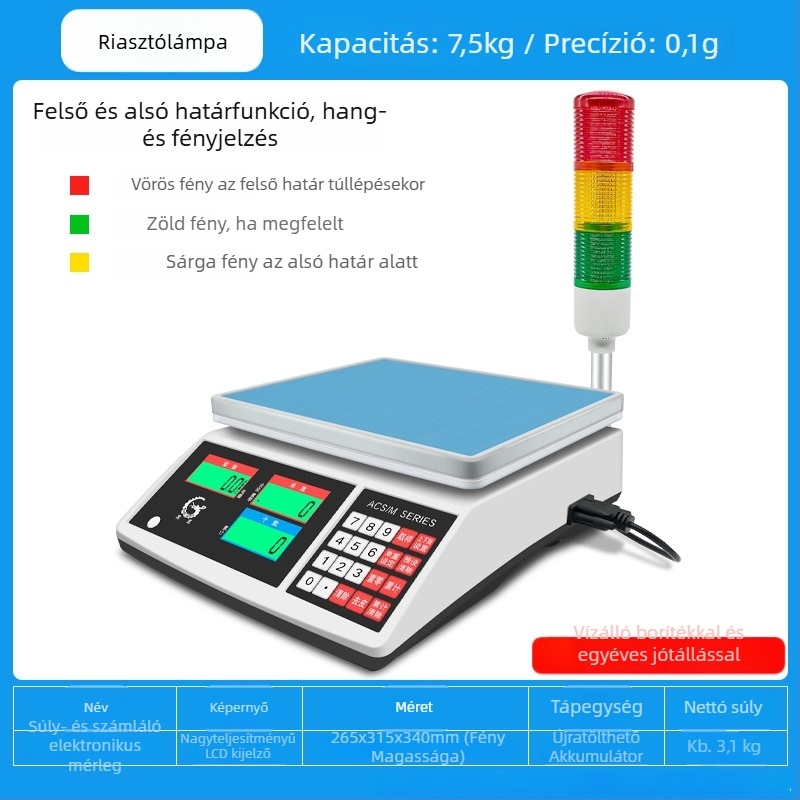 Precíziós elektronikus számoló mérleg Wanlong ACS-M18, elektronikus mérés, akkumulátoros működés, többfunkciós használat
