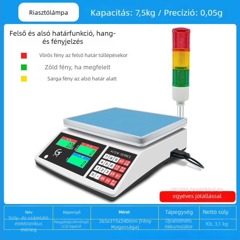 Precíziós elektronikus számoló mérleg Wanlong ACS-M18, elektronikus mérés, akkumulátoros működés, többfunkciós használat