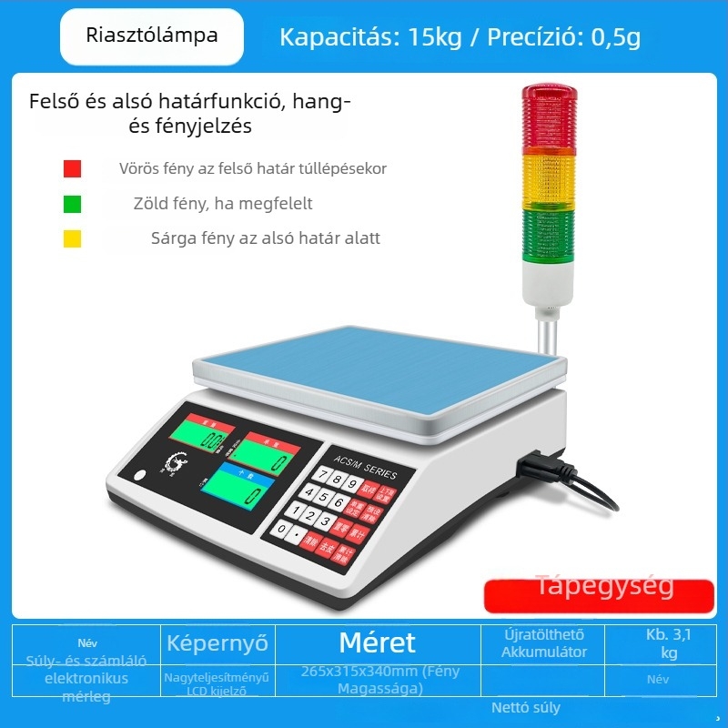 Precíziós elektronikus számoló mérleg Wanlong ACS-M18, elektronikus mérés, akkumulátoros működés, többfunkciós használat