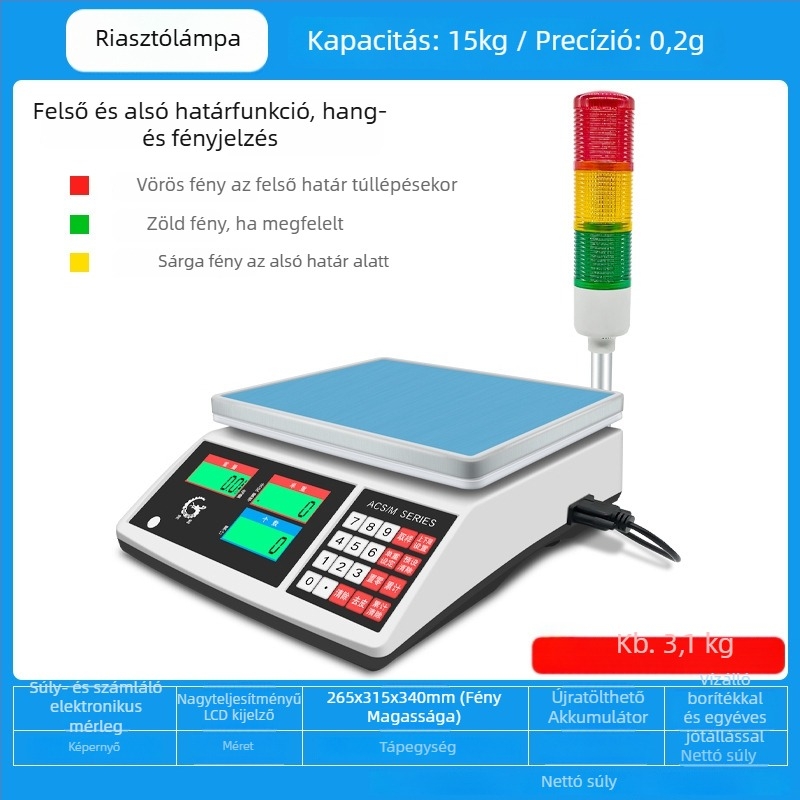 Precíziós elektronikus számoló mérleg Wanlong ACS-M18, elektronikus mérés, akkumulátoros működés, többfunkciós használat