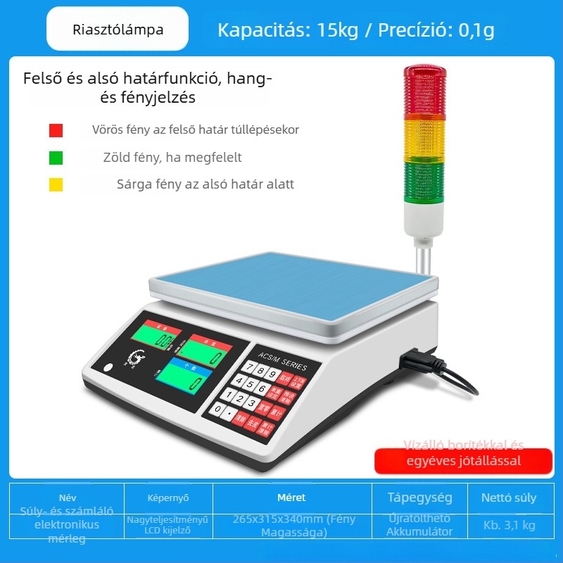 Precíziós elektronikus számoló mérleg Wanlong ACS-M18, elektronikus mérés, akkumulátoros működés, többfunkciós használat