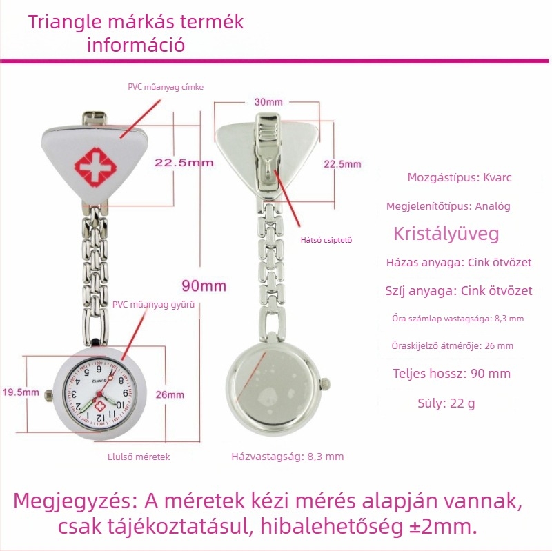 Háromszög alakú nővér-fob óra fénylő számlappal, kvarc mozgás, nőknek