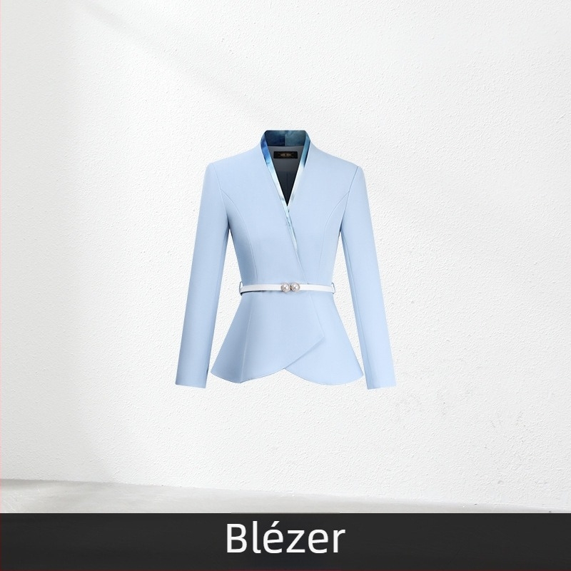 Női irodai öltöny két darabból, őszi 2024, poliészter anyag, 90–95% poliészter rost, középméretű szoknya, hosszú ujjú