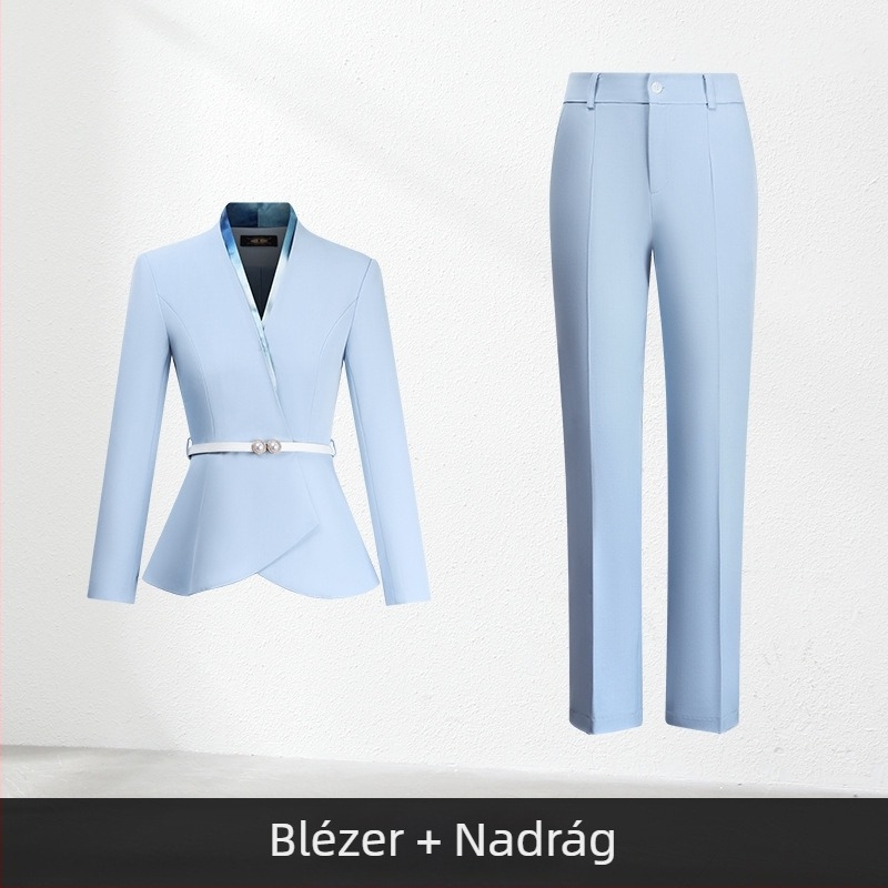 Női irodai öltöny két darabból, őszi 2024, poliészter anyag, 90–95% poliészter rost, középméretű szoknya, hosszú ujjú