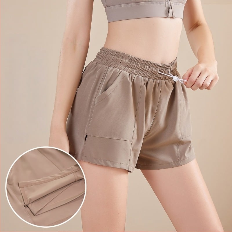 Női laza sportos rövidnadrág húzózsinórral, gyorsan száradó, magas derekú, béléssel