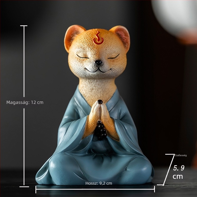 Zén-stílusú róka figurája műgyantából – bonsai dekoráció kerthez, erkélyhez és autóhoz