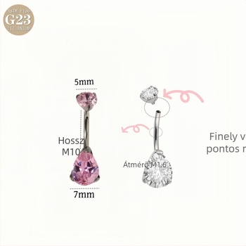 G23 titánium ötvözet köldök piercing, vízcsepp alakú, cirkónium beépítéssel