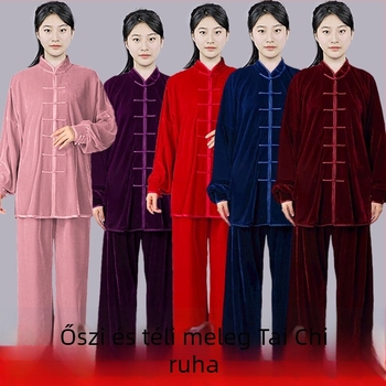 Hyosom Női Tai Chi ruha Chenille velúrból, ősz-téli szezonra — meleg, vastag, harcművészeti egyenruha Spandex-pamut keverékkel