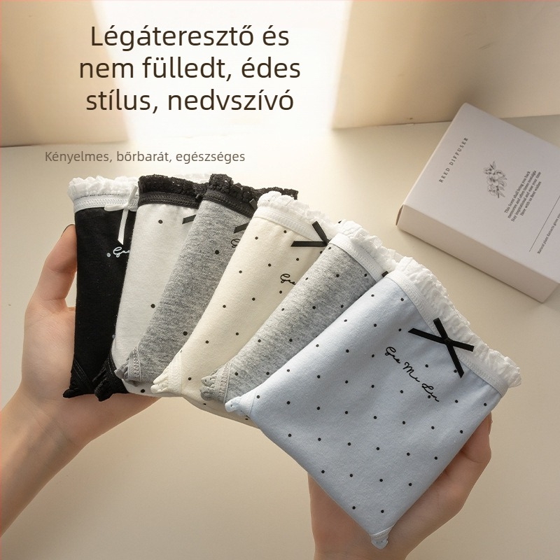 Női pamut alsónemű, 2025-ös új modell, antibakteriális bélés, középmagas derekú, minta: betűk, masni, hullámok