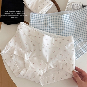 Női pamut boxernadrág virágmintával, lélegző, gyorsan száradó, antibakteriális, középmagas derekú, széles gumival