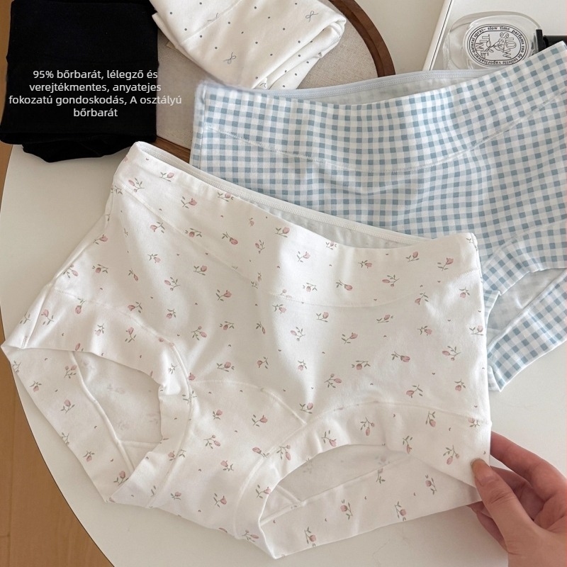 Női pamut boxernadrág virágmintával, lélegző, gyorsan száradó, antibakteriális, középmagas derekú, széles gumival