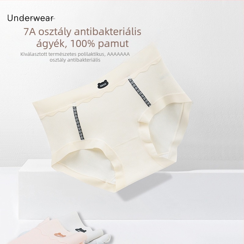 Lányoknak készült pamut antibakteriális bugyi, középmagas derekú, légáteresztő, 95–100% pamut, ágyéki bélés 50–70% pamut