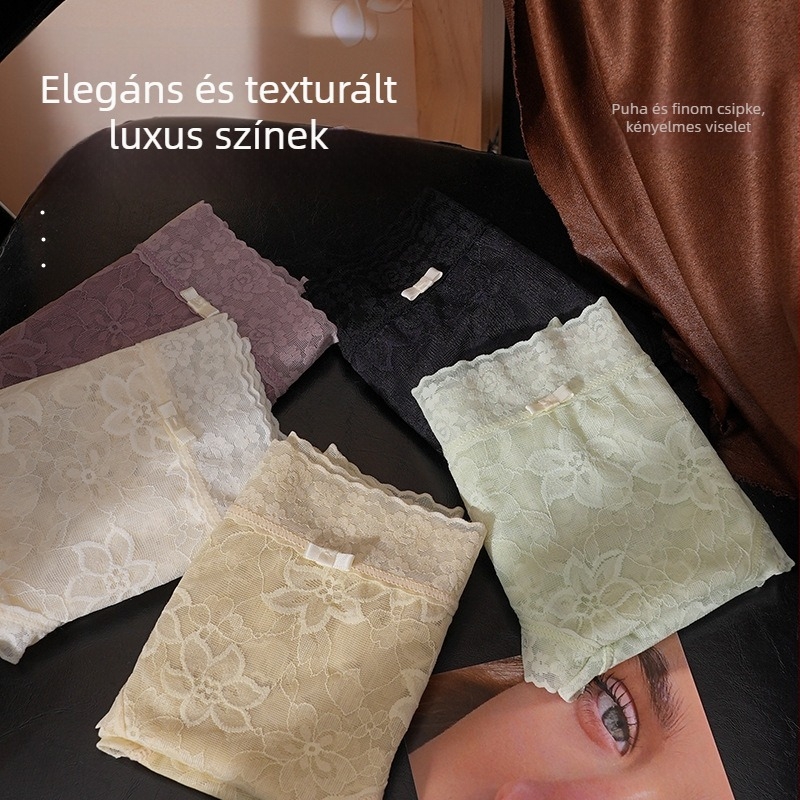 Női francia csipkés alsónemű, középmagas derekú, nylon anyag, belső Mulberry selyem bélés (80–90%), légáteresztő, antibakteriális