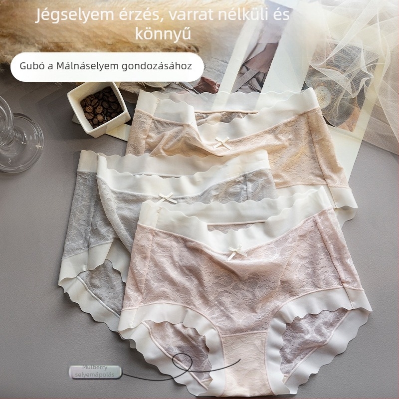 Női fehérnemű nejlonból csipkével, háromszög alakú fazon, jacquard szövés, intimbetét Mulberry selyemből, középmagas derekú