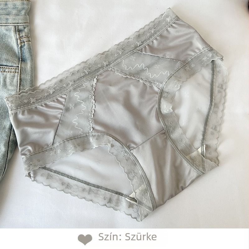 Mulberry selyem csipkés női alsó, légáteresztő, antibakteriális, középmagas derekú, kötött, pamut bélés