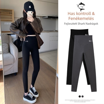 Női Shark Pants leggings – Magas derék, Csípőemelés, fleece-béléssel, Chenille-Spandex keverék, 2024 ősz