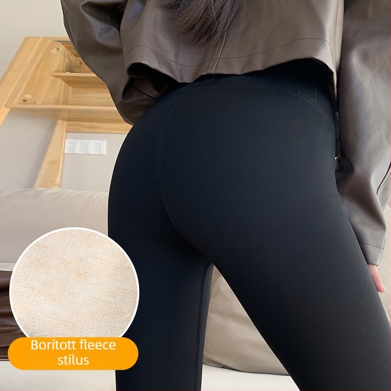 Női Shark Pants leggings – Magas derék, Csípőemelés, fleece-béléssel, Chenille-Spandex keverék, 2024 ősz