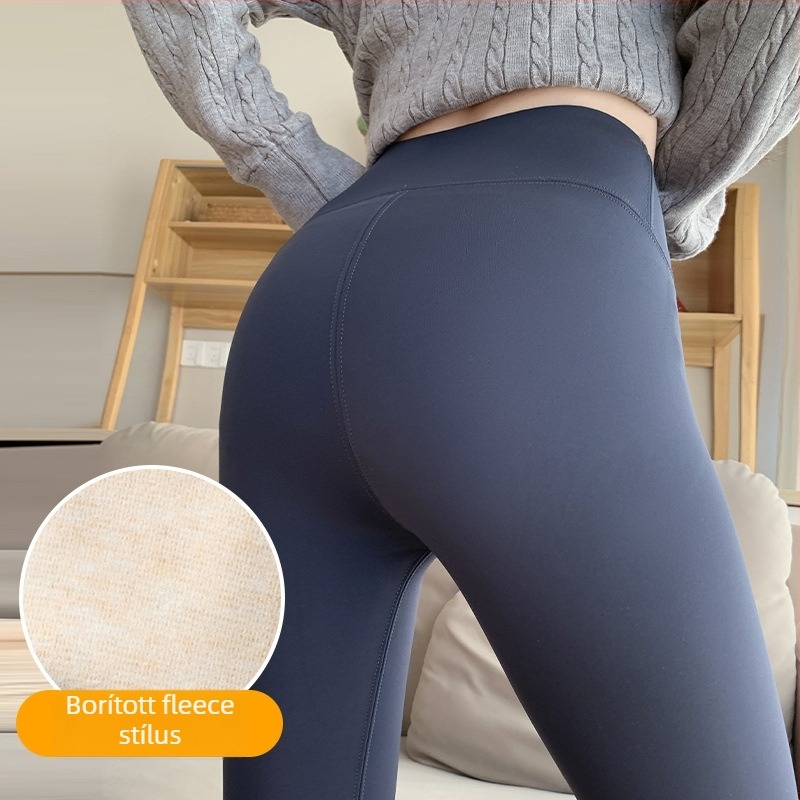 Női Shark Pants leggings – Magas derék, Csípőemelés, fleece-béléssel, Chenille-Spandex keverék, 2024 ősz