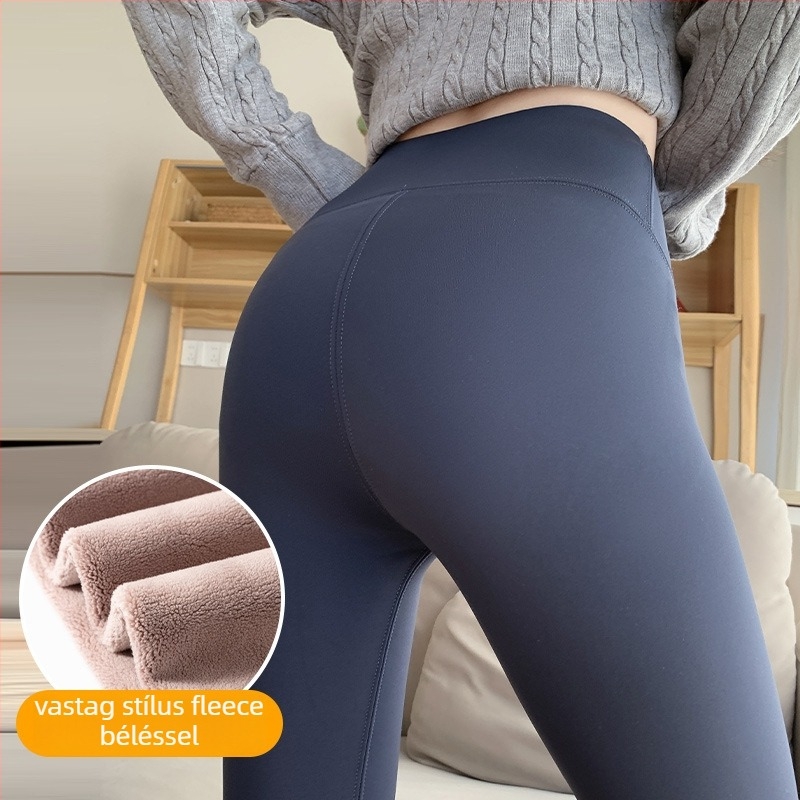 Női Shark Pants leggings – Magas derék, Csípőemelés, fleece-béléssel, Chenille-Spandex keverék, 2024 ősz